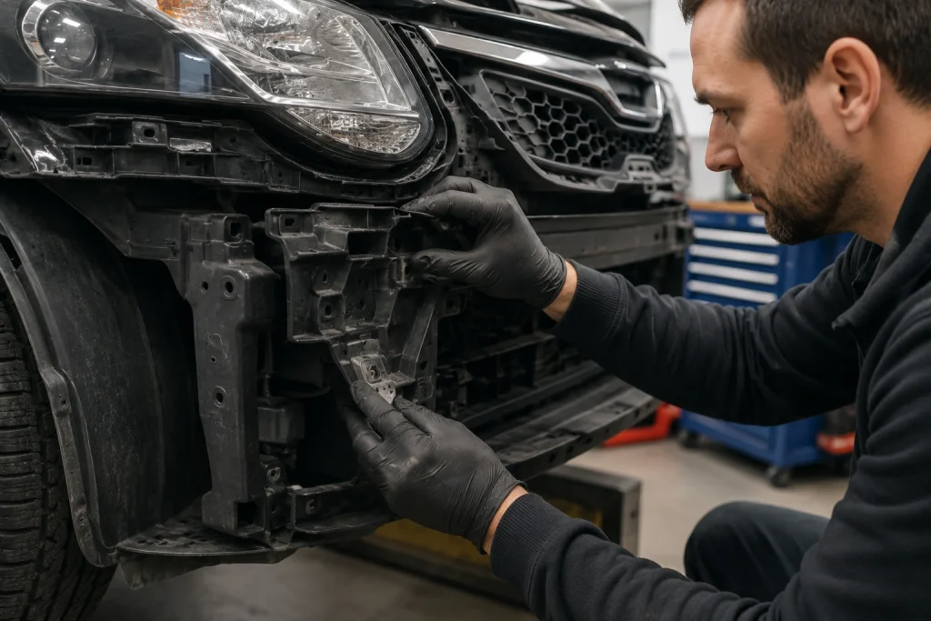 Mechanic working on car front bumper atlanta